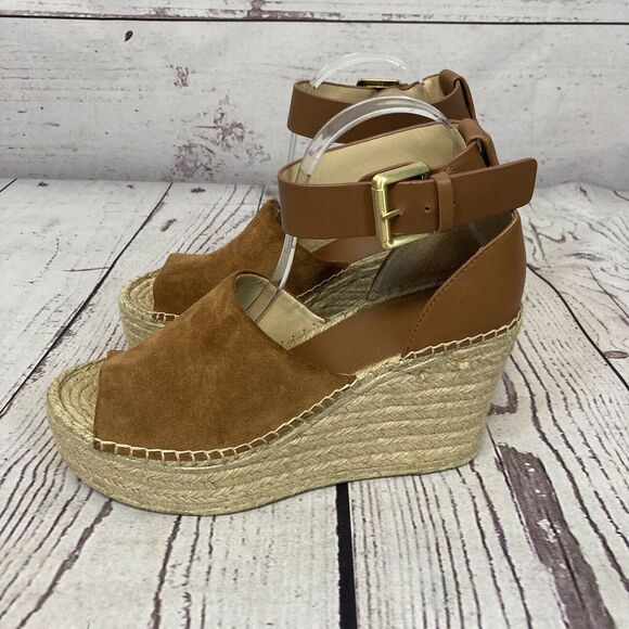 Marc Fisher Adalyn Sandal Womens 9.5 Tan‎ Suede Leather Espadrille Wedge ITM751 - Picture 4 of 12
